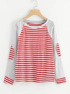 Romwe Color Block Striped Panel Elbow Tee