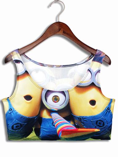 Romwe Multicolor Scoop Neck Minions Print Tank Top
