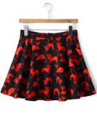 Romwe Cats Print Flouncing Red Skirt