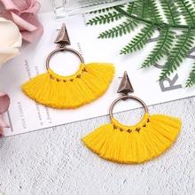 Romwe Triangle Detail Tassel Hoop Earrings