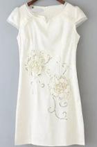 Romwe Cap Sleeve With Sequined Embroidered Straight Yellow Dress