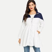 Romwe Color Block Drawstring Waist Coat