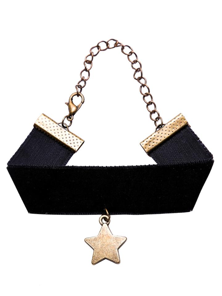 Romwe Black Wide Ribbon Star Pendant Bracelet