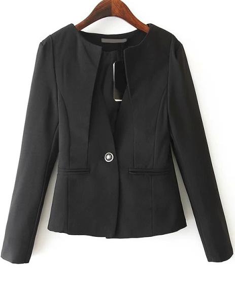 Romwe Pockets Crop Fitted Black Blazer
