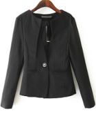 Romwe Pockets Crop Fitted Black Blazer