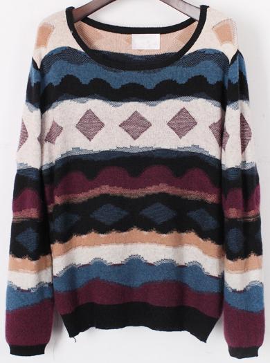 Romwe Geometric Print Knit Sweater
