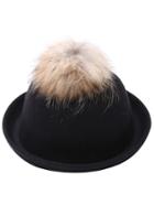 Romwe Black Pom Pom Felt Bowler Hat