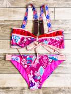 Romwe Floral Print Ladder Cutout Bikini Set