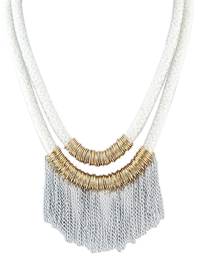 Romwe New Design White Two Layers Net Chain Women Tassel Necklace