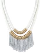 Romwe New Design White Two Layers Net Chain Women Tassel Necklace