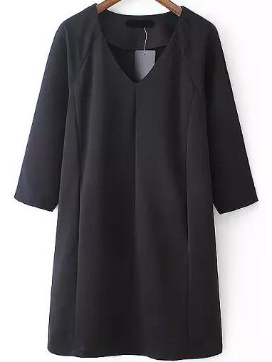 Romwe V Neck 3/4 Sleeve Straight Dress