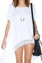 Romwe Romwe Oversized Asymmetric Lace Hem T-shirt