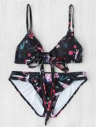 Romwe Calico Print Bow Tie Bikini Set
