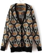 Romwe With Buttons Skull Print Cardigan