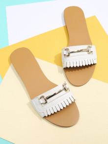 Romwe Metal Detail Pu Flat Sandals