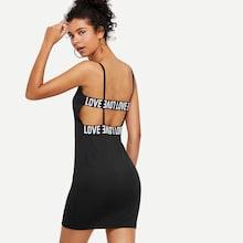 Romwe Cold Shoulder Letter Print Dress