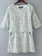 Romwe Floral Lace Crop Blue Top With Pockets Skirt