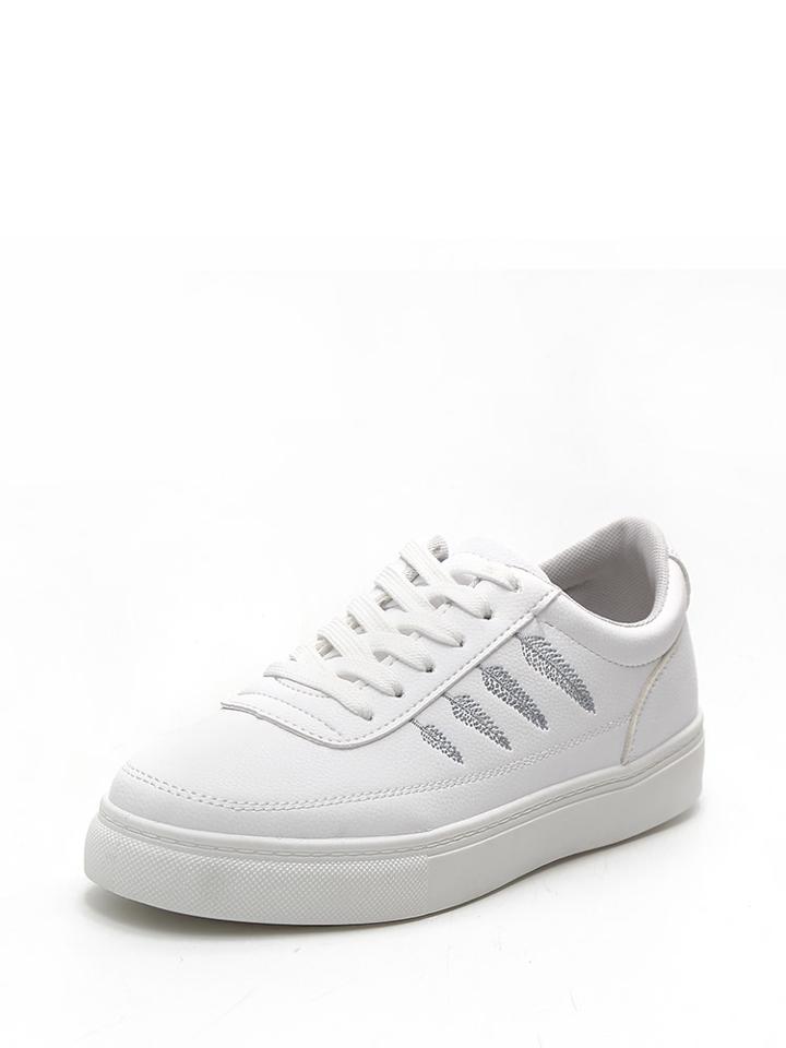 Romwe Leaf Embroidered Lace Up Sneakers