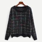 Romwe Scalloped Hem Plaid Sweater