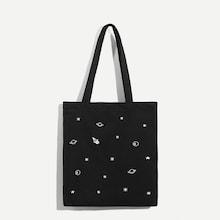 Romwe Galaxy Embroidery Canvas Tote Bag