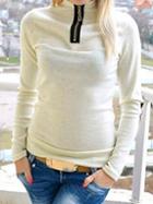 Romwe White Long Sleeve Turtleneck T-shirt