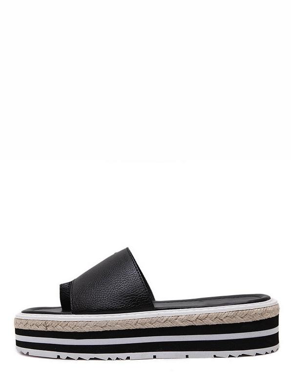 Romwe Black Toe-ring Espadrille Slippers