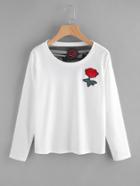 Romwe Rose Embroidered Ladder Cut Back Tee