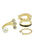 Romwe Gold Enamel And Rhinestone Rings Set