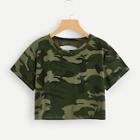 Romwe Camo Ripped-back Crop Tee