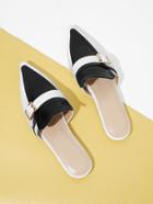Romwe Pointed Toe Contrast Flat Mules