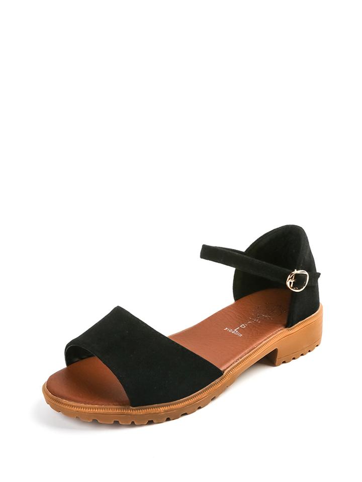 Romwe Peep Toe Single Band Pu Sandals