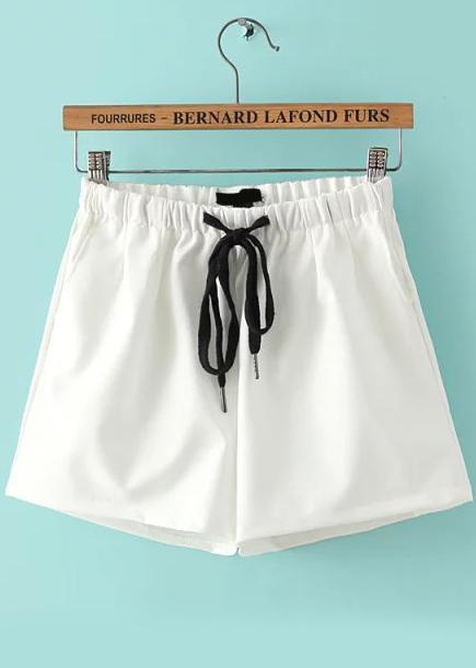 Romwe Drawstring Slim White Shorts