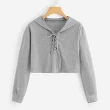 Romwe Eyelet Lace-up Crop Hoodie