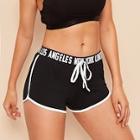 Romwe Knot Letter Tape Waist Dolphin Shorts