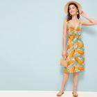Romwe Tie Front Tropical Print Cami Dress