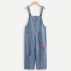 Romwe Floral Embroidered Denim Jumpsuit