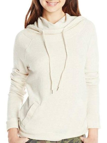 Romwe Hooded Drawstring Pocket Beige Sweatshirt