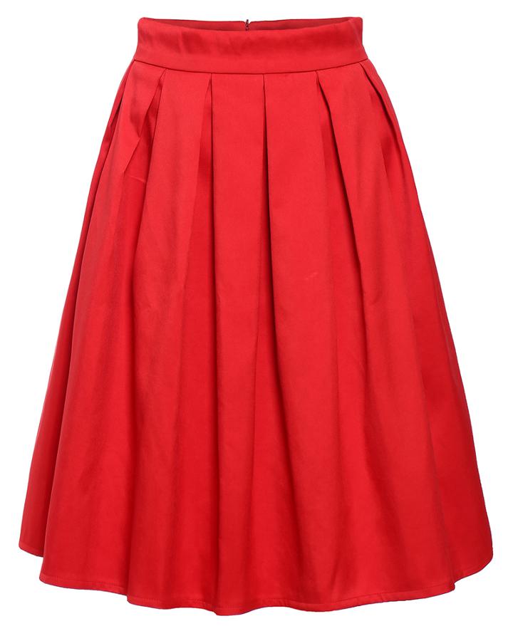 Romwe High Waist Pleated Red Skirt