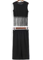 Romwe Sleeveless Tassel Top With Split Skirt