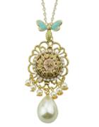 Romwe Pearl Flower Pendant Long Fashion Necklace