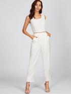 Romwe Guipure Lace Overlay Eyelet Waist Tailored Jumpsuit