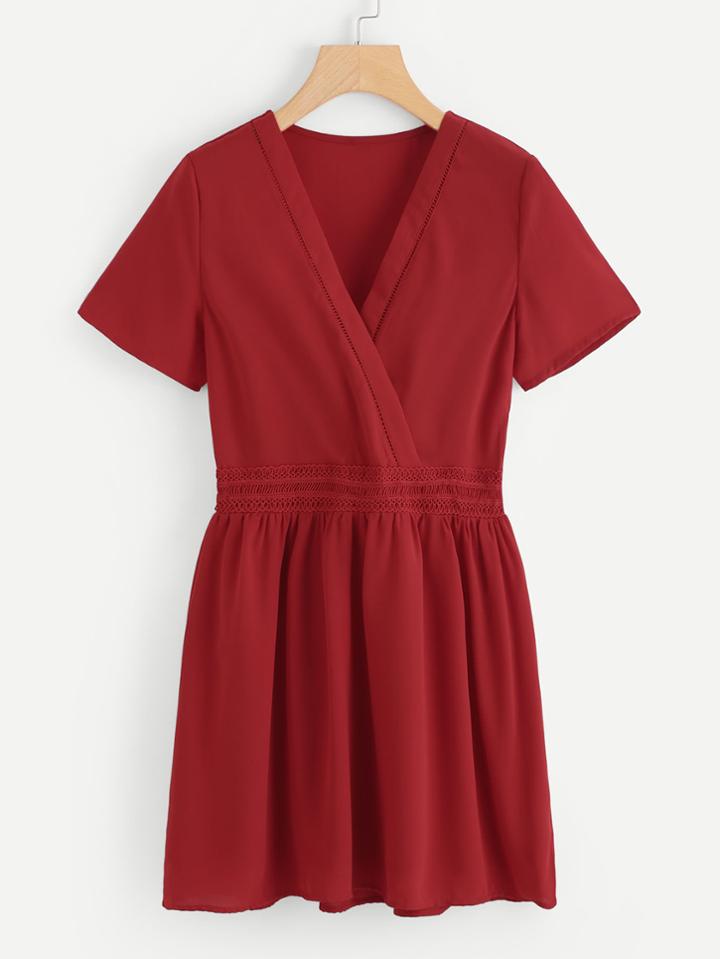 Romwe Overlap Front Lace Waist Dress