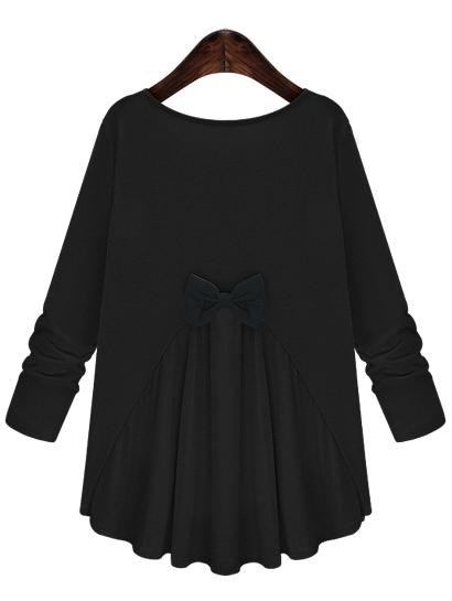 Romwe Long Sleeve Dip Hem Bow T-shirt