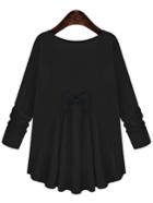 Romwe Long Sleeve Dip Hem Bow T-shirt