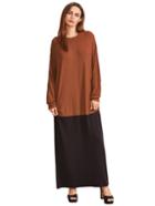 Romwe Color Block Round Neck Long Sleeve Maxi Dress