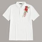 Romwe Guys Flower Embroidered Polo Shirt