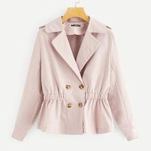 Romwe Elastic Waist Button Notch Neck Coat