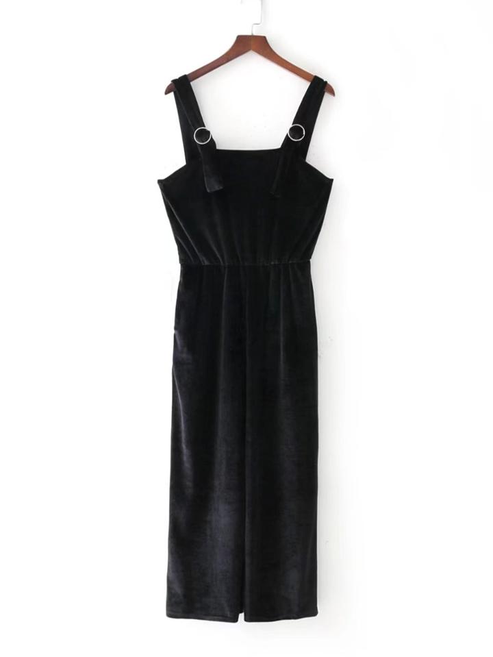 Romwe Double Strap Velvet Jumpsuit
