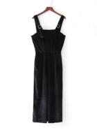 Romwe Double Strap Velvet Jumpsuit