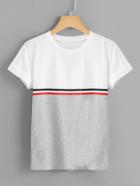 Romwe Striped Panel Color Block Tee